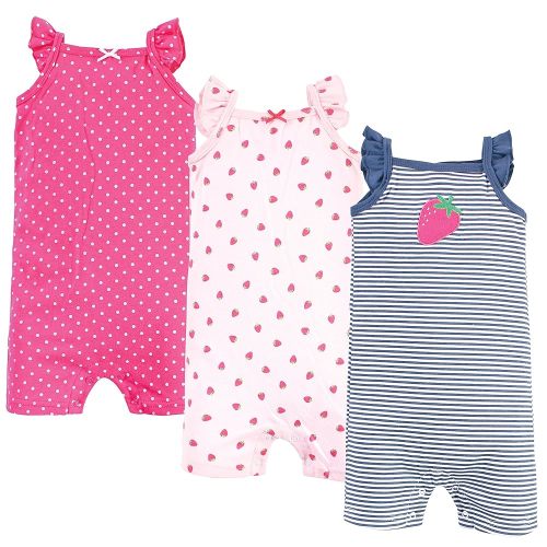 Hudson Baby Unisex Baby Cotton Rompers, Pink Strawberry, 0-3 Months