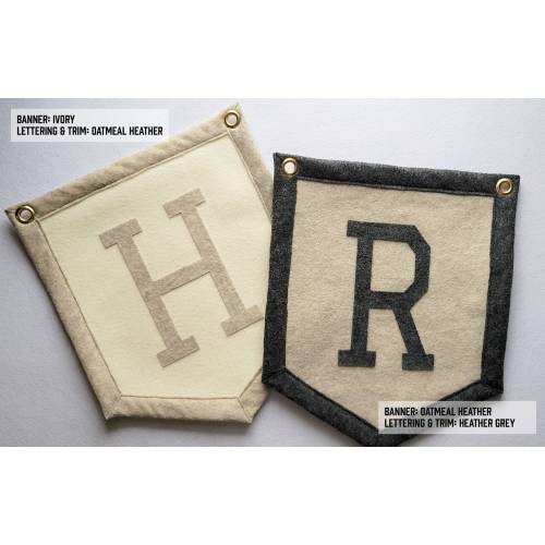 Custom Felt Letter Banner Letter “C” in the primary color “Ivory” and color and trim “Oatmeal Heather”