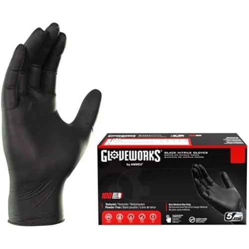 GLOVEWORKS Black Nitrile Gloves 5 Mil Disposable, Latex Free, Textured Grip for Food Service, Cooking, Professional Cleaning