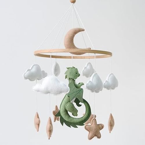 Dragon Mobile for Crib, Dragon Crib Mobile for Boys, Cloud Mobile for Crib, Neutral Baby Mobile for Crib Cloud Nursery Mobile