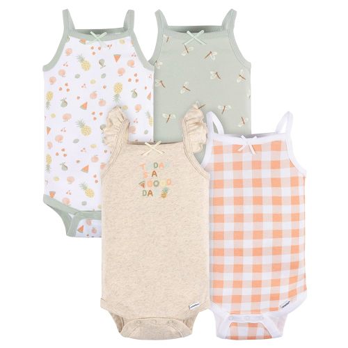 Gerber Baby Girls Multi-Pack Sleeveless Onesies Bodysuit, Picnic, 12 Months