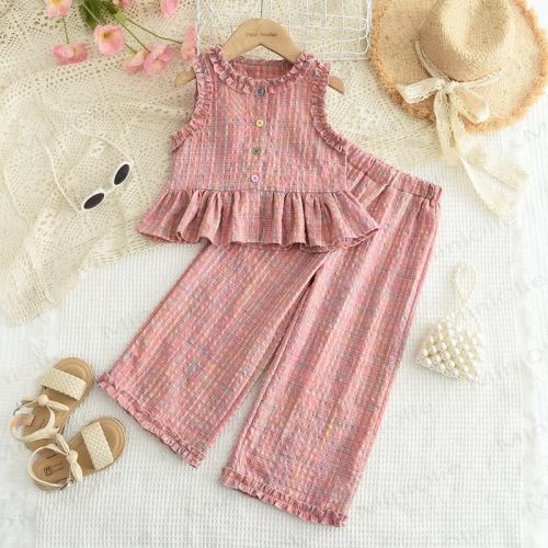 Toddler 2-Piece Pink Plaid Sleeveless Casual Set