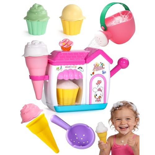 Bath Toys for Kids Ages 4-8 Ice Cream Foam Maker Bubble Pretend Play Cake Set Bath Toys for Toddlers 3-5 Bathtub Water Toy Birthday Gifts for 3 4 5 Year Old Girls Boys