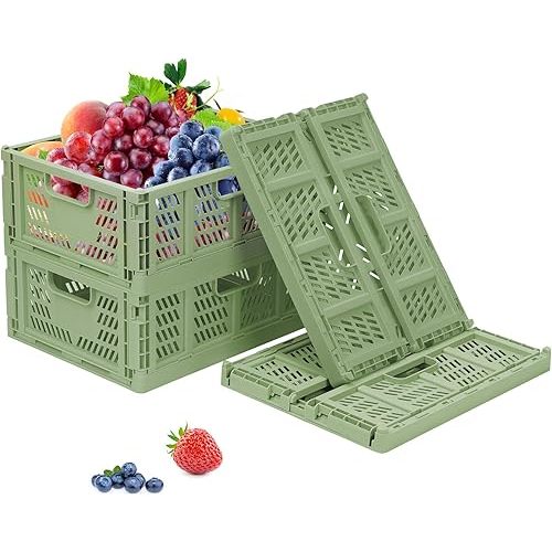 Phyllia 4 Pack Plastic Storage Baskets, Pantry Organizer Basket Bins with Handles, Foldable Storage Baskets for Organizing Shelves Closet Home Kitchen Bathroom Office (Green, 13.3"x10.2"x5.1")