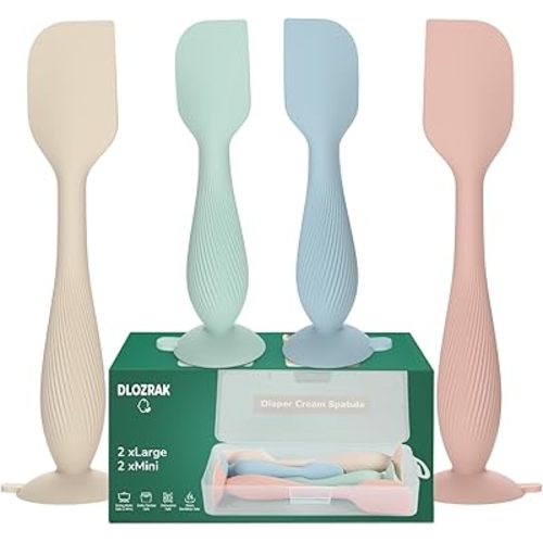 Baby Diaper Cream Spatula 4 Pack, butt spatula baby with Travel Case, Soft Butt Paste Spatula with Suction Base,Portable Diaper Spatula，Perfect Baby Shower Gift