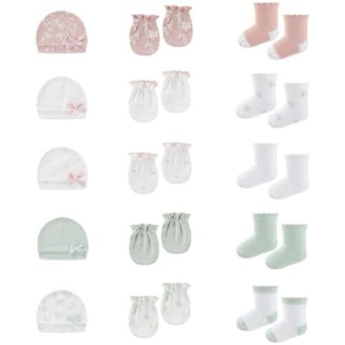 15Pcs Pure Cotton Baby Hats Socks Mittens Newborn Accessories Set