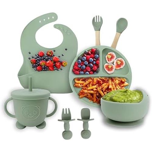 Silicone Baby Feeding Set for Babies and Toddlers, Children Tableware, Kids Dining, Microwave & Dishwasher Friendly, Design for Picky Eaters, Baby Utensils, Toddler Feeding Supplies, Gift for Parents