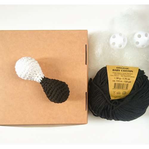 Crocheted Organic Cotton Baby Rattle - Black and White Montessori Toy