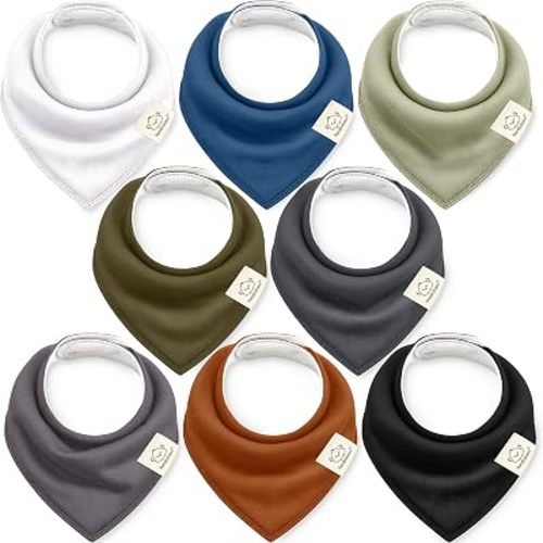 KeaBabies 8pk Organic Baby Bandana Bibs for Drooling and Teething (Basics)