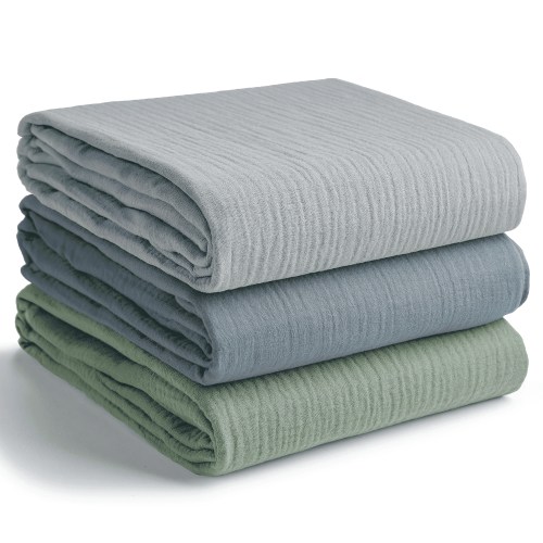 Comfy Cubs Muslin Swaddle Blankets Pack of 3 - 42 x 42 Inch Large Wraps for Newborns - Boy Set 1