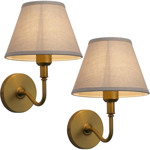 Classic Sconce Wall Lighting Set of 2 with Boho Linen Fabric Shade