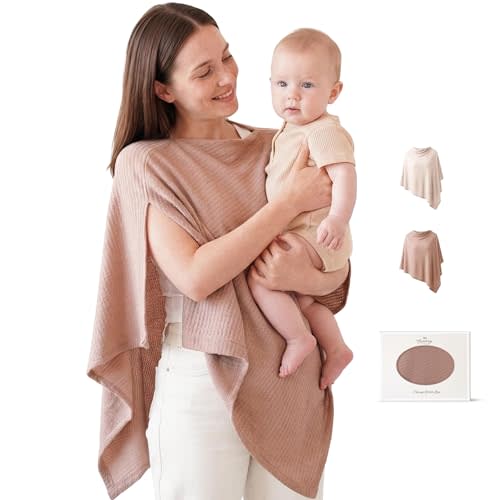 Konssy Nursing Cover for Breastfeeding, Soft Breathable Privacy Poncho | Soft & Breathable, Multi-Use Feeding Shawl, Comfortable Breastfeeding Cover, Multi-Use Car Seat Canopy (Camel)