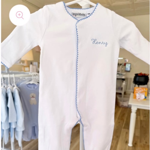 Blue Trim Footie – Little Stitches & Co.