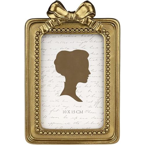 AELS 4x6 Inch Vintage Beaded Picture Frame, Elegant Antique Bow Photo Frames with Glass Front, Photo Display, Tabletop Wall Hanging, Gift Ideas, Golden Bronze
