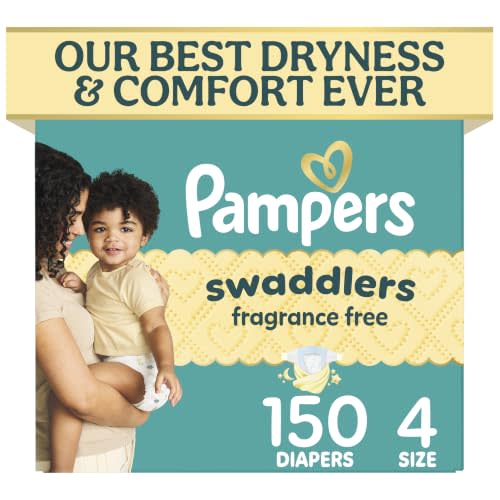 Swaddlers Diapers, Size 4 (15-34 lbs), 150 Count, Fragrance Free, Hypoallergenic, Absorbent, Pediatrician Recommended, Skin Safe