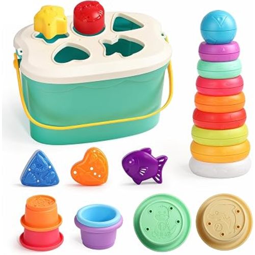 Baby Stacking Toys with Stacking Rings & Shape Sorter for 12+ Months
