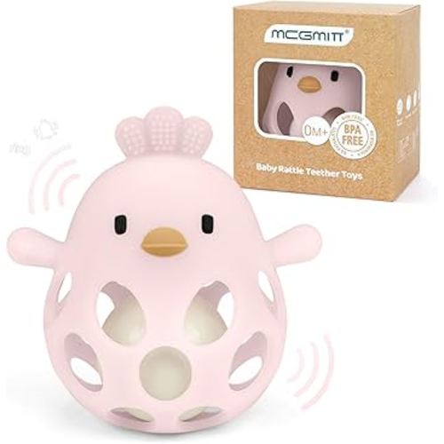 MCGMITT Teethers for Babies 3-6 Months, Easy Grasp Silicone Baby Rattles 0-6 Months, BPA-Free Non Toxic Montessori Infant Toys for Teething Relief, Soft Interactive Infant Car Seat Toys Bath Toys