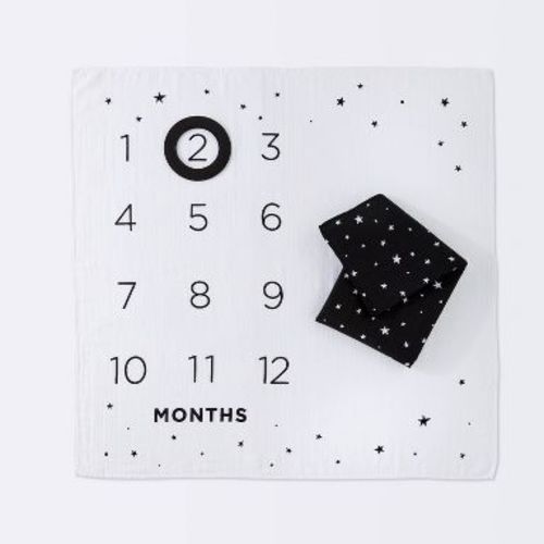 Milestone Swaddle Baby Blanket with Felt Frame - Black and White - Cloud Island™