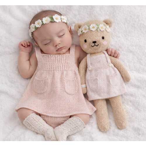 Baby Girl Cotton Knitted Bubble Dress Spring Easter Set |  Olivia 4pc set