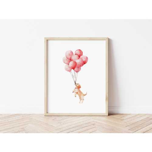 Watercolor Golden Retriever with Balloons Wall Art Golden Retriever Nursery Wall Art Golden Retriever Birthday Wall Art Golden Mom Gift