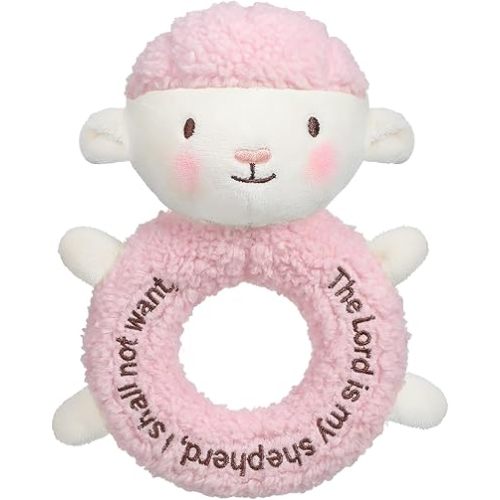Karenhi Stuffed Animal Little Stuffed Animal Praying Baptism Soft Plush Snuggle God's Toy with Embroidered Religious Gift for Boys Girl Baby Showers Mom's Nursery Decor Doll Toy (Lamb,Pink)