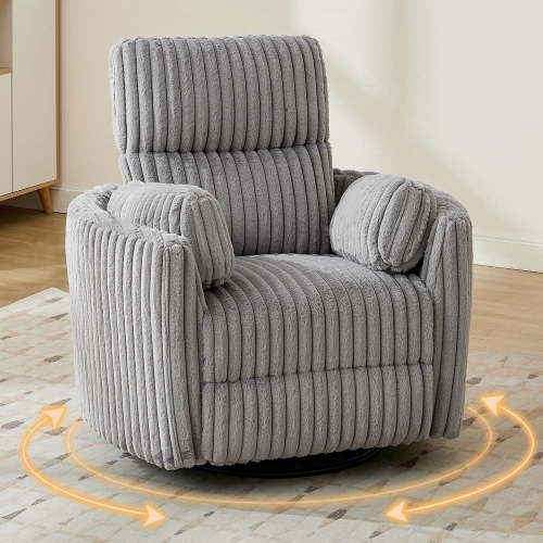Adult Faux Fur Nursery Power Swivel Glider and USB Recliners with 2 Removable Pillows, Gray