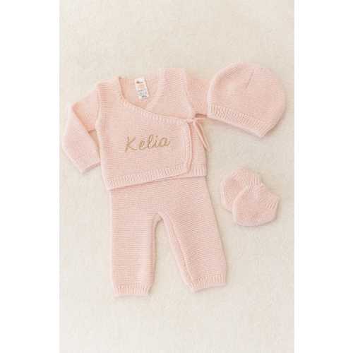 Baby Knit Set 0/3 months - first name embroidery - Birth gift ideas