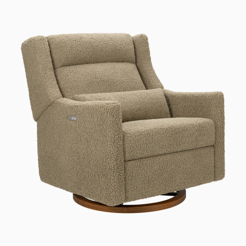 babyletto Kiwi Plus Chair and a Half Power Recliner and Swivel Glider - Latte Teddy Loop With Dark Wood Base