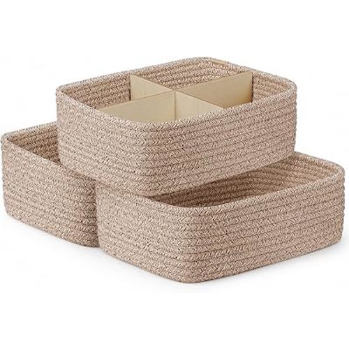 3 Pack Small Baskets for Organizing, Woven Storage Baskets for Shelves