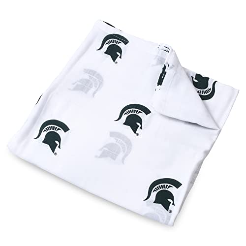 Three Little Anchors Michigan State University Spartans Muslin Swaddle Blanket – Officially Licensed Ultra-Soft 47” x 47” Cotton Muslin Baby Swaddle | Newborn Blanket | MSU Infant Gift