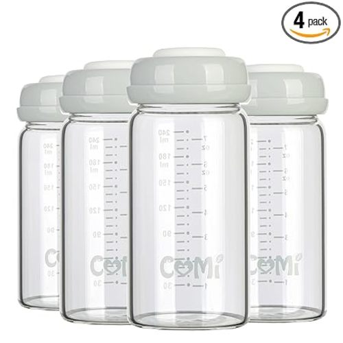 COMI Glass Breastmilk Storage Bottles, 8oz with Screw Ring Sealing Disk, 4 pck