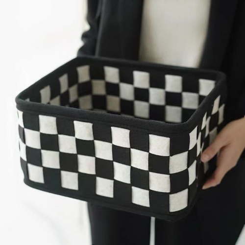 Jiaroswwei Storage Basket High Capacity Multi-purpose Black And White Checkerboard Felt Desk Sundries Organizer for Bedroom