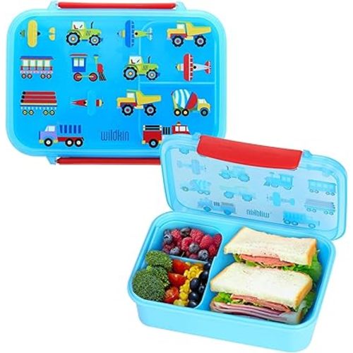 Wildkin Reusable Food Container for Kids – Airtight, Leak Resistant, Dishwasher Safe - Trains, Planes & Trucks