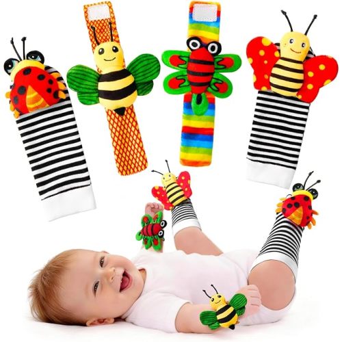 Baby Rattles Toys for 0-6 Months - Infant Toys 0-3 Month Old Baby Boy Girl Gifts Set with Teething and Wrist Socks Rattle Infant Newborn Sensory Toy Easter Basket Stuffers