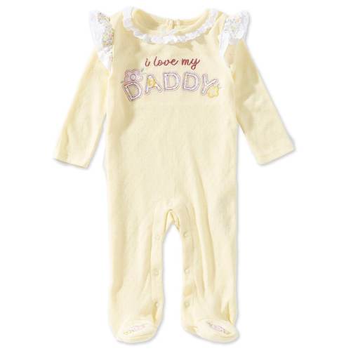 Baby Starters Baby Girls Pointelle Long Sleeve Ruffle Shoulder 'I Love My Daddy' Applique Footed Coverall