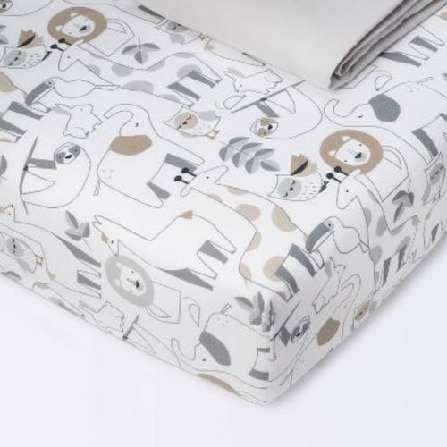 Crib Fitted Sheets Animals and Gray Solid - Cloud Island™ - 2pk