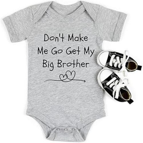 Don't Make Me Go Get My Big Brother Funny Baby Bodysuit – Newborn Outfit Sibling Announcement Heather Light Grey