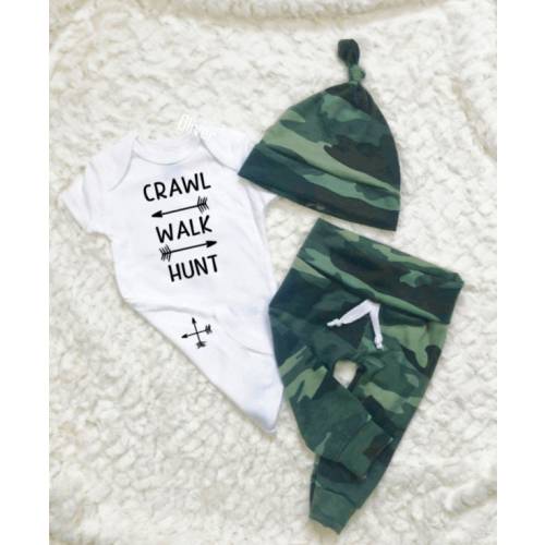 Camo Baby Boy Outfit: Leggings, Bodysuit & Hat