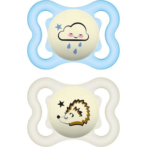 MAM Supreme Baby Pacifier, Newborns 0-6 Months, Developed with Orthodontists, Extra Air Flow for Sensitive Skin, Glows in The Dark, BPA-Free Silicone, Sterilizer Case, Pack of 2, Made in Europe