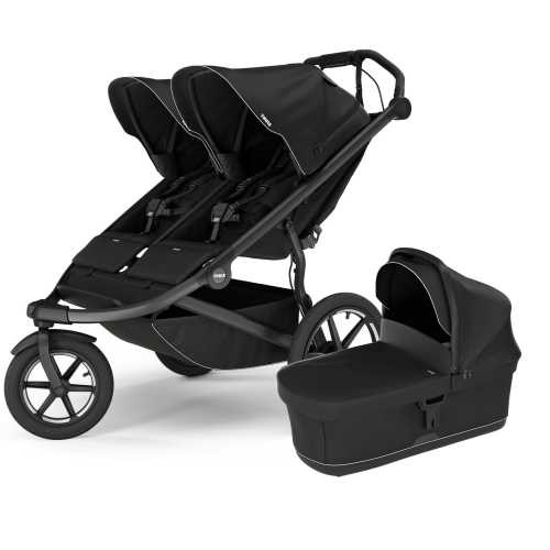 Thule Urban Glide 3 Double Jogging Stroller + Bassinet Bundle - Black