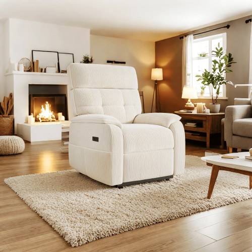 INNOVAR Electric Recliner for Elderly, Zero Gravity Recliners Chair W/USB & Type-C Charger, Recliner Sofa for Adults, Home Reclining Chair with Storage,Power Reclining for Famliy,Corduroy,White