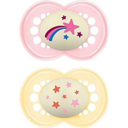 MAM Original Night Pacifiers, Binky Pacifier for 6-16 Months, BPA-Free Silicone, Glows in The Dark, Best for Newborn Babies, Developed with Medical Experts, 2 Count Binkies, with Sterilizer Case