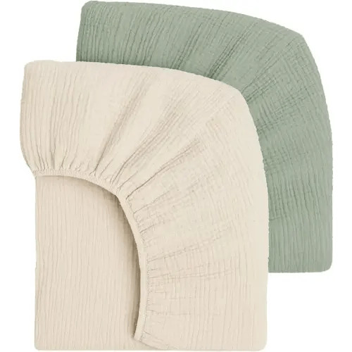 Muslin Fitted Crib Sheets, 2 Pack, 100% Cotton, 28x52 in, Green