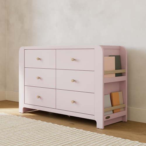 Graco Read-with-Me 6 Drawer Chest with Bookshelves, Blush with Driftwood