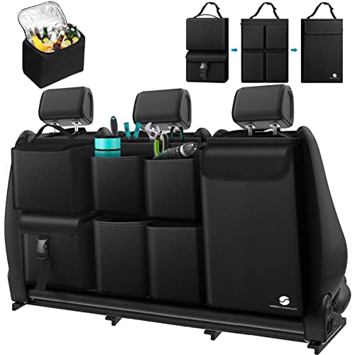 ORIENT FAMULAY Hanging Car Trunk Organizer with Cooler, Large Pockets, Zippers Detachable Seat Back Waterproof Car Storage Trunk Organizer for Jeeps, SUVs, Black
