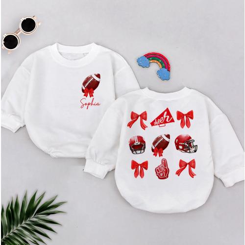 Personalised Football Coquette Bows Baby Romper, Red Football Bow, Football Game Day Baby Outfit, Birthday Girl Outfit Gift, Fall Bodysuit