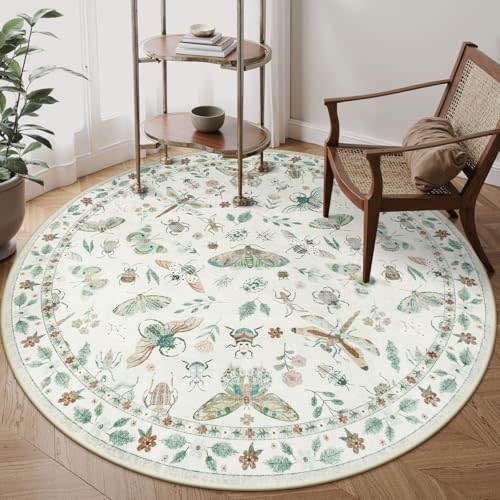 Lahome Insect Washable Round Area Rug, Soft Circle Round Rugs 6ft Non-Slip | Ultra-Thin Boho Large Circle Carpet for Bedroom Living Room Kitchen Nursery Vionnet, Beige