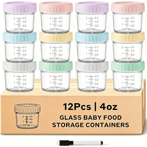 12 Pack Glass Baby Food Containers 4 oz Glass Baby Food Jars with Lids
