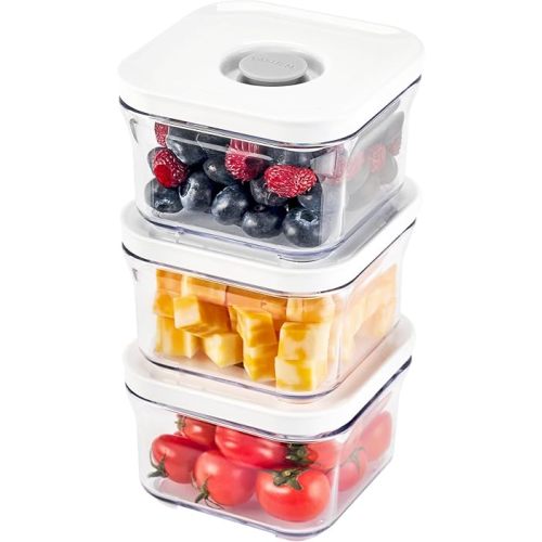 VAKUEN Premium Airtight Food Storage Containers, Mini Square 3pc/set(0.32qt), Smart One-Click Seal Lid, No Hinges, 100% Leak Proof, BPA-FREE, Dishwasher, Freezer & Microwave Safe