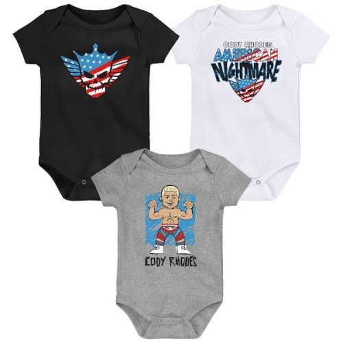 Infant Black/White/Gray Cody Rhodes Three-Piece Bodysuit Set